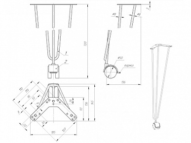 LOFT Опора с колесом Н-720 белая