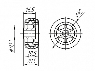 Колесо обрезиненное d42