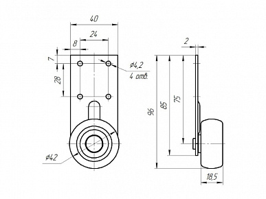 Ролик направляющий d42 с плоским кронштейном