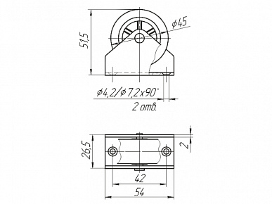 Ролик выкатной d45 с обрезиненным колесом