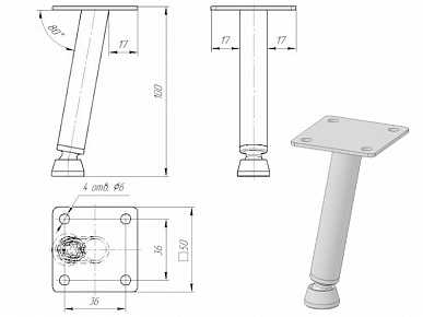 Опора ф16х100 наклонная с шарнирным подпятником черная