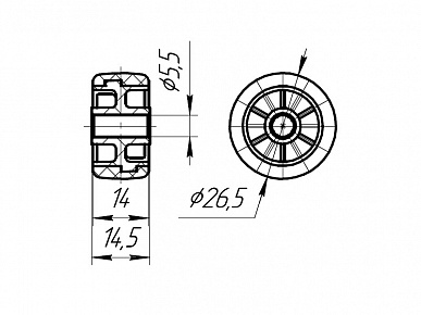 Колесо обрезиненное ролика выкатного малого
