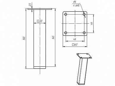 Опора 30х30х150 алюминий матовый