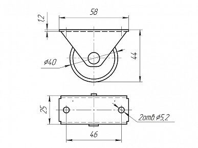 Ролик выкатной H44 с обрезиненным колесом