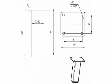 Опора 30х30х120 хром матовый