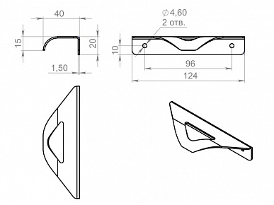 Ручка торцевая FLAT WING 96(124) черная